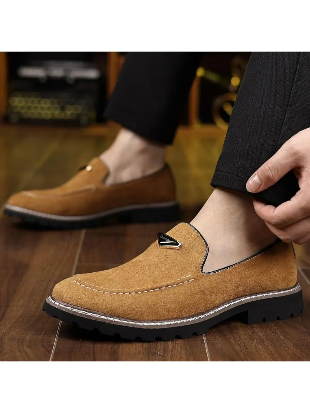Stylish Vintage Suede Slip-On Dress Loafers for Men - Comfortable Walking Shoes